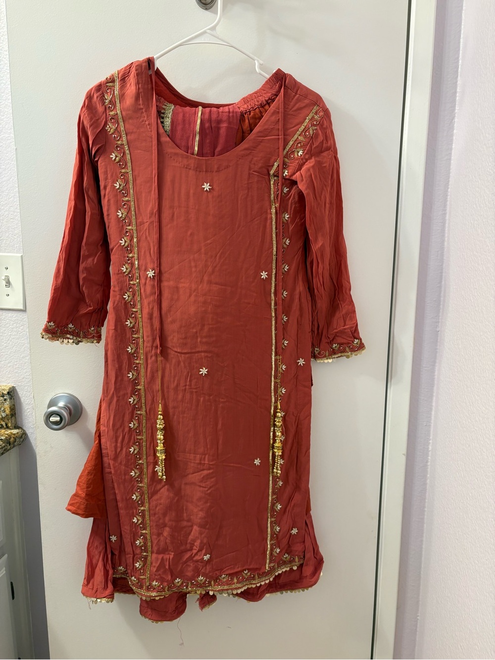 3 Piece Rust Red Embroidered Women’s Dress/Pants/Scarf EUC